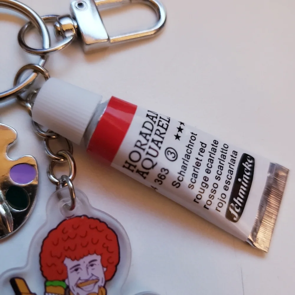 Handmade Bob Ross Artist Painter Art Palette Silicone Focal Beaded Keychain